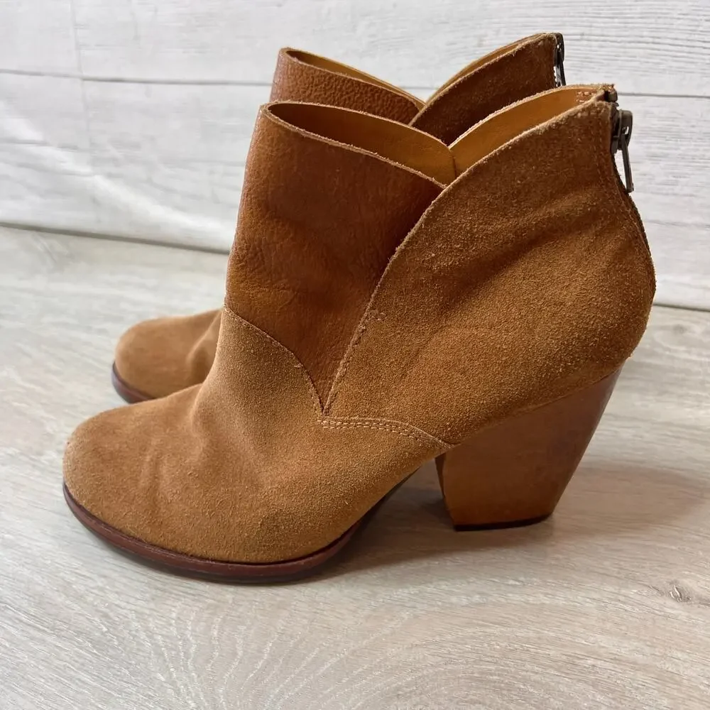 Kork-Ease Booties Womens Size 9M Brown Castanedo Suede Ankle Leather Block Heel